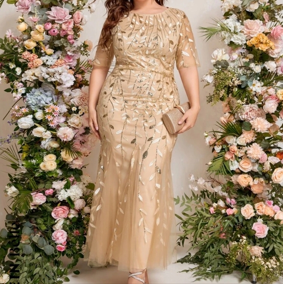 Gorgeous Gold/Champagne Shein Dress size 4xl fits like a size 16 - Picture 1 of 5